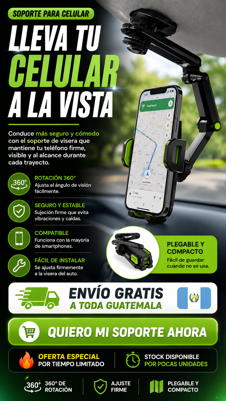 🚗 Soporte para Celular de Visera 360°🚗