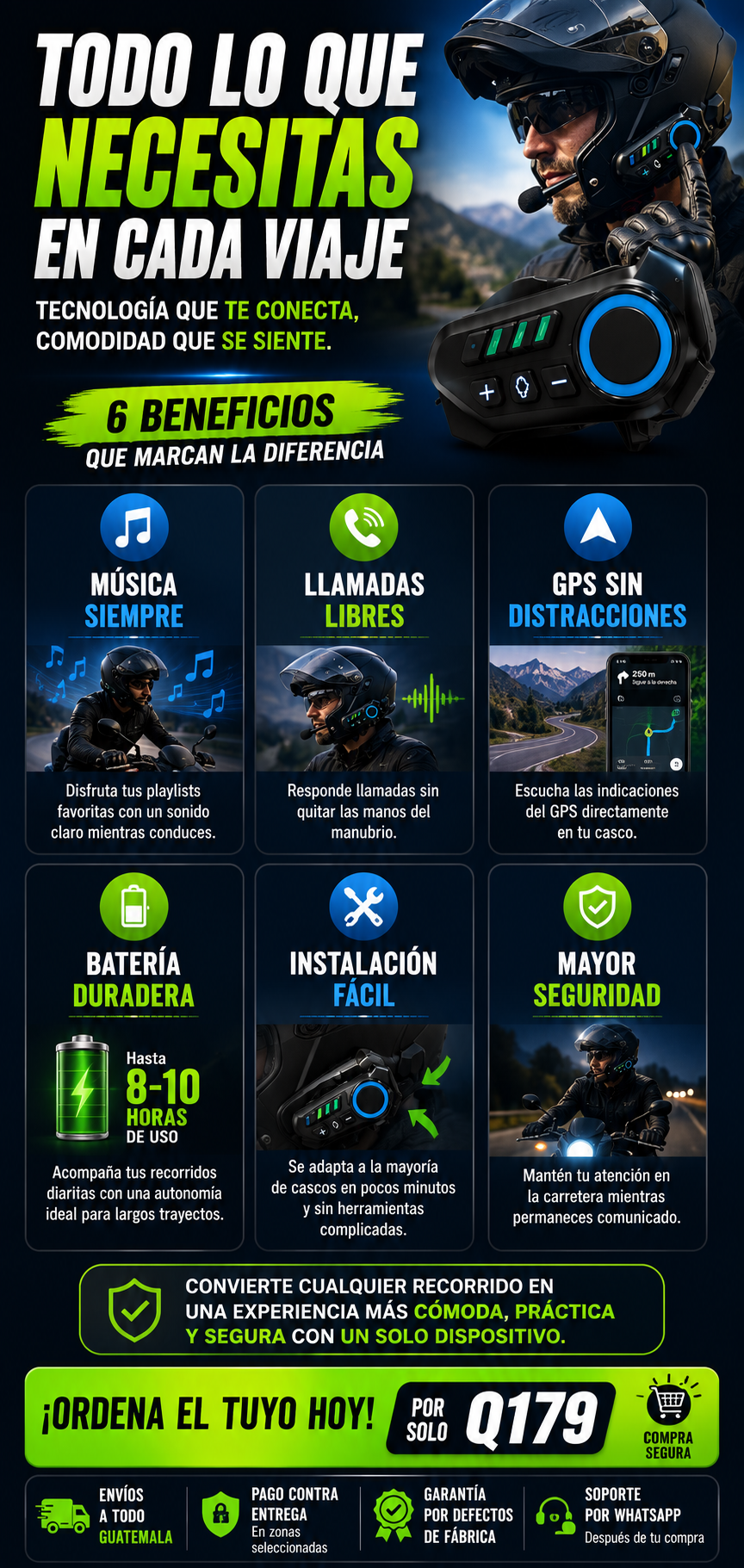 🏍️ Auricular Bluetooth para Casco de Motocicleta. 🏍️