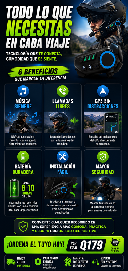 🏍️ Auricular Bluetooth para Casco de Motocicleta. 🏍️
