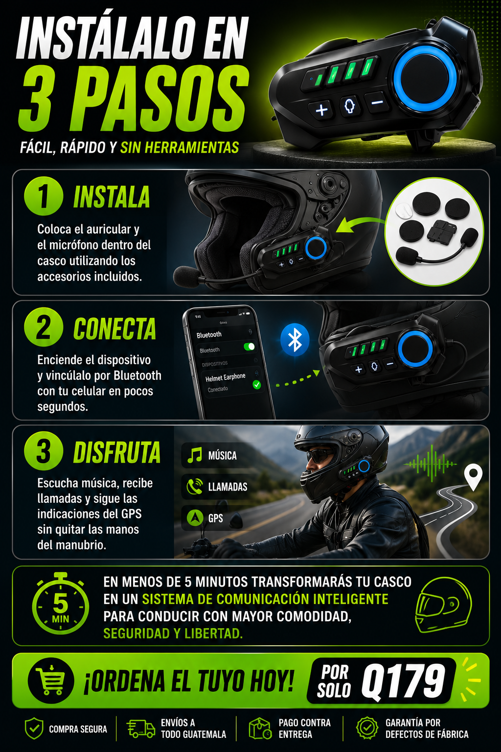 🏍️ Auricular Bluetooth para Casco de Motocicleta. 🏍️