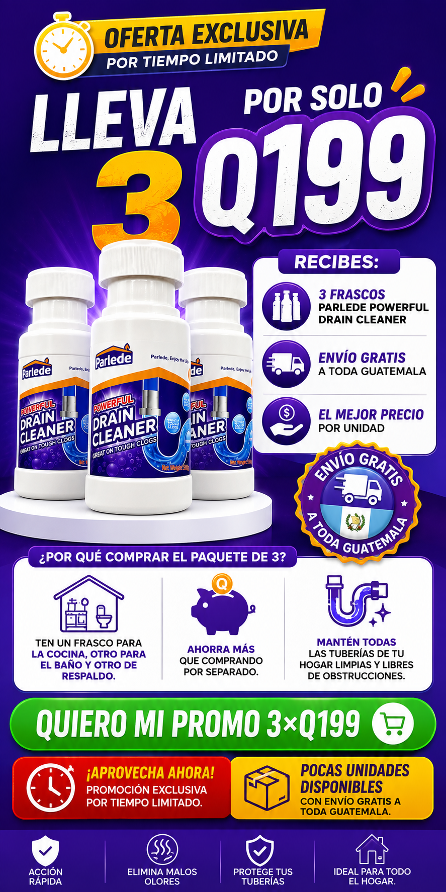 Destapa Tuberías en Minutos | Envío Gratis a toda Guatemala.