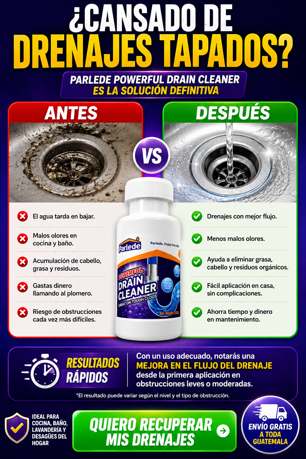 Destapa Tuberías en Minutos | Envío Gratis a toda Guatemala.